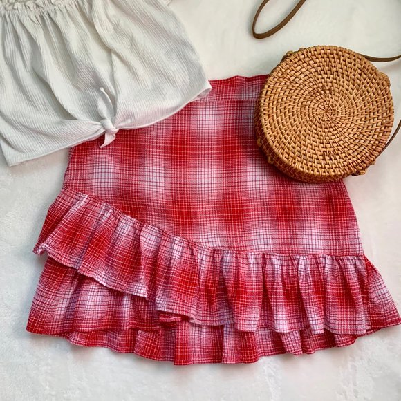 Plaid Ruffled Skirt in Red Size Small - Picture 1 of 5